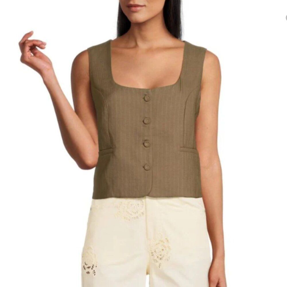 BNWT - WEWOREWHAT BROWN PIN STRIPED TAILORED VEST - XS